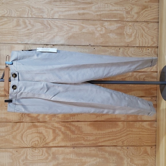 Calvin Klein NWT Khaki Beige Linen Blend Trouser Pants Size 14 - Picture 1 of 12